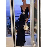 LIZAKOSHT  -  Sexy PartyDresses Deep V-Neck Maxi Dress For Women Sheer Sleeveless Slip Flower Long Evening  Clubwear Sexy Backless Elegant